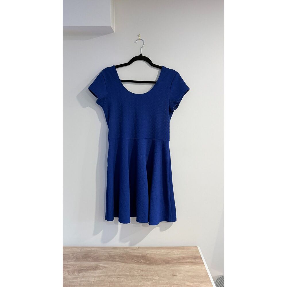 Planet Gold Royal Blue Textured Fit & Flare Skater Dress Size L
